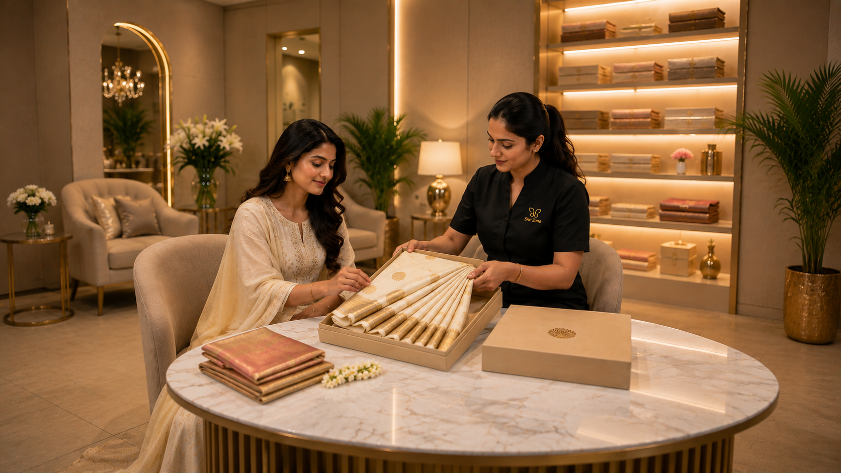 Saree folding service at SheZone Beauty Lounge